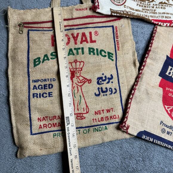 ROYAL BASMATI Rice Bags Empty Burlap Sacks Zip Close Lot of 3 Upcycled Totes - Picture 7 of 7